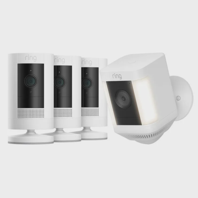 Ring Stick Up Cam Battery 3 Pack White + Spotlight Cam Plus Battery White