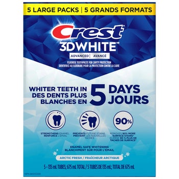 Crest 3D White Advanced, Teeth Whitening Toothpaste Arctic Fresh, 5 x 135 mL