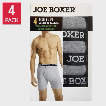 Joe Boxer Men's Organic Cotton Boxer Briefs, 4-pack, Black, Small
