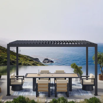 Mirador 8.8 ft. x 14.4 ft. Adjustable Louvered Aluminum Pergola, Grey