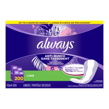 Always Anti-Bunch Xtra Protection Daily Liners Long, 200-count