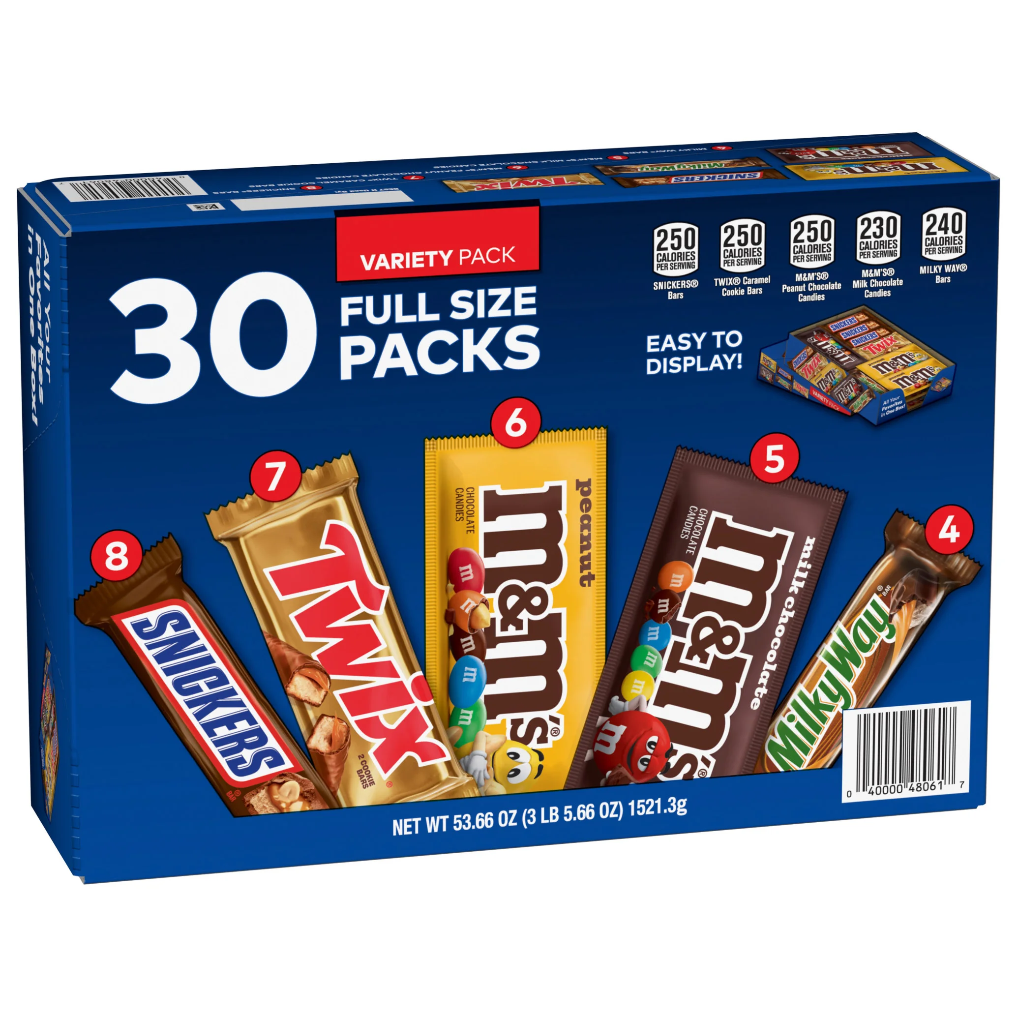 M&M's, Snickers and More Chocolate Candy Bars, Variety Pack, 30-count