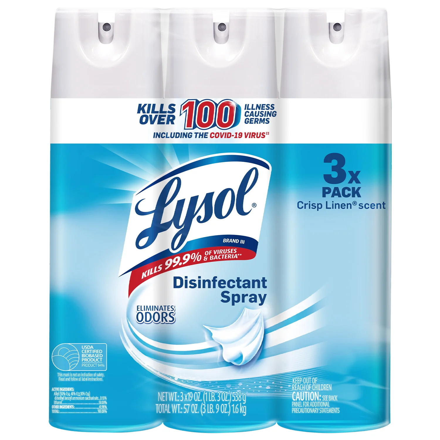 Lysol Disinfectant Spray, Crisp Linen, 19 oz, 3-count