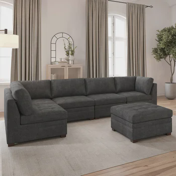 Thomasville Tisdale Modular Sectional 6-piece Dark Gray with Storage Ottoman