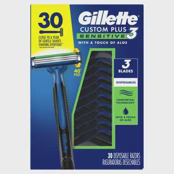 Gillette Custom Plus3 Sensitive Disposable Razors — 30 ct