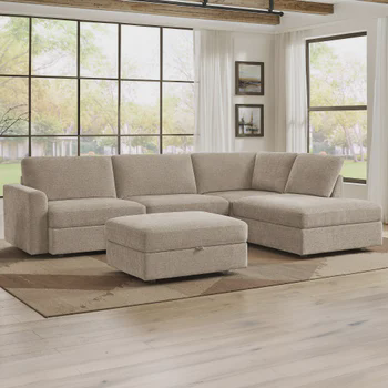 Broyhill Oswin Fabric 3-piece Sectional with Storage Ottoman, Tan