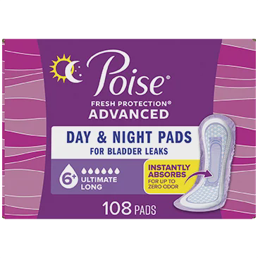 Poise Advanced Ultimate Absorbency Incontinence and Postpartum Long Pads, 108-Count