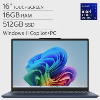 Lenovo IdeaPad Slim 5i 16" Touchscreen Copilot+ PC Laptop - WUXGA (1920 x 1200) - Intel Core Ultra 5 Processor - 16GB RAM - 512GB SSD - Windows 11 Home - Cosmic Blue.