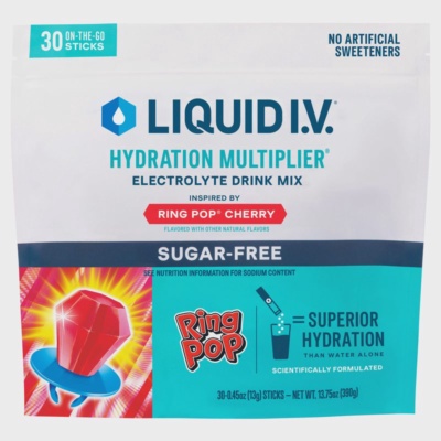 Liquid I.V. Hydration Multiplier, 30 Individual Serving Stick Packs in Resealable Pouch, Sugar Free, Ring Pop Cherry