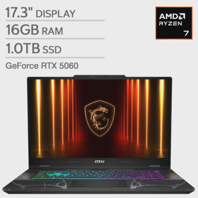 MSI Cyborg 17.3" Gaming Laptop — AMD Ryzen 7 260 — NVIDIA GeForce RTX 5060 — 1920x1080 FHD Display — 16GB RAM — 1TB SSD — Windows 11 .
