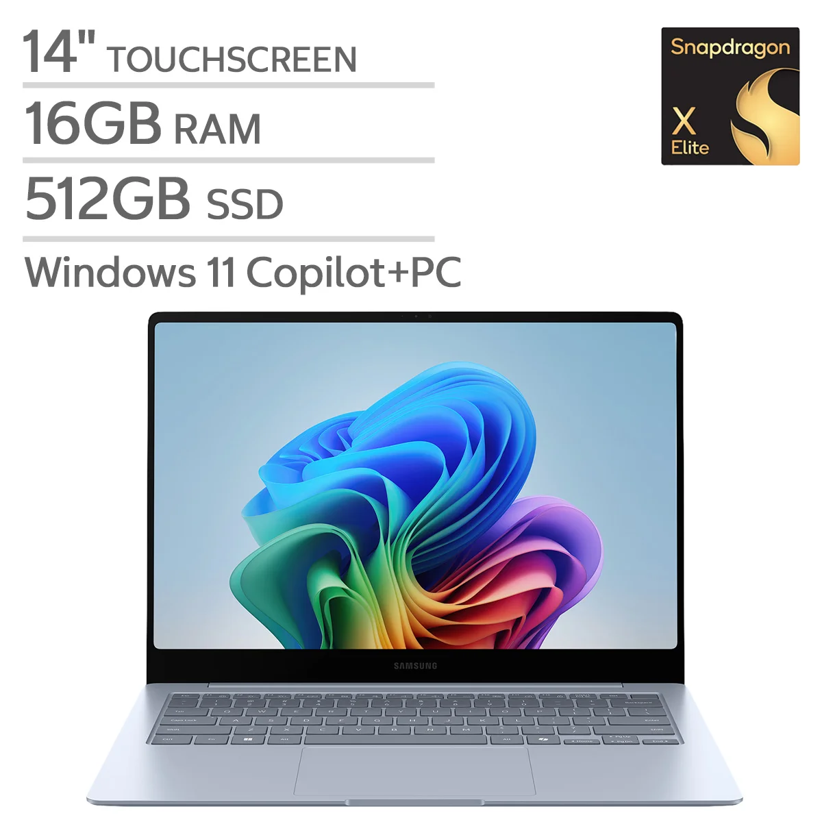 Galaxy Book4 Edge 14" Copilot+ PC Touchscreen Laptop - Snapdragon X Elite (12 Core) - Dynamic AMOLED 2X WQXGA+ (2880 x 1800) - 16GB RAM - 512GB SSD - Windows 11 Home
